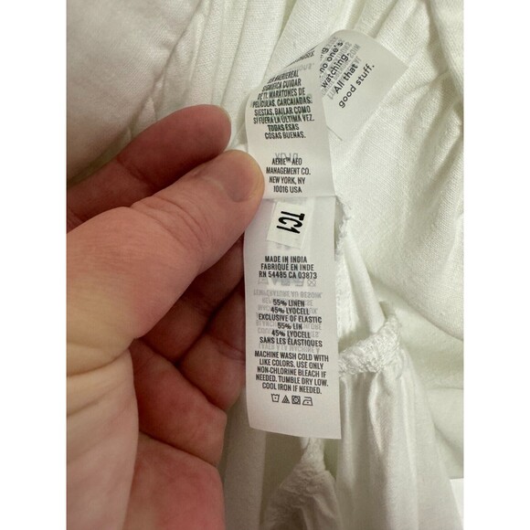 Aerie Sz XL Braided Halter Maxi Sundress White Smocked High Low Linen Blend NWT - Picture 15 of 16